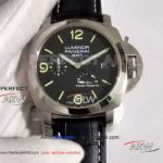 Replica Panerai Luminor GMT Power Reserve 44MM Watch - PAM01321 AISI 316L Brushed Steel Case Black Dial